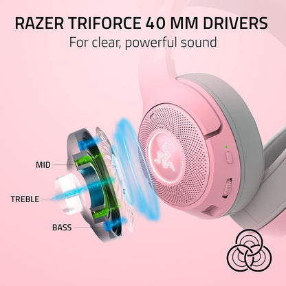 Razer Kraken Quartz Edition - Gaming Headphones for PC, PS4, Xbox One and Switch with 50 mm Drivers and Cooling Gel-Infused Cushions - Pink