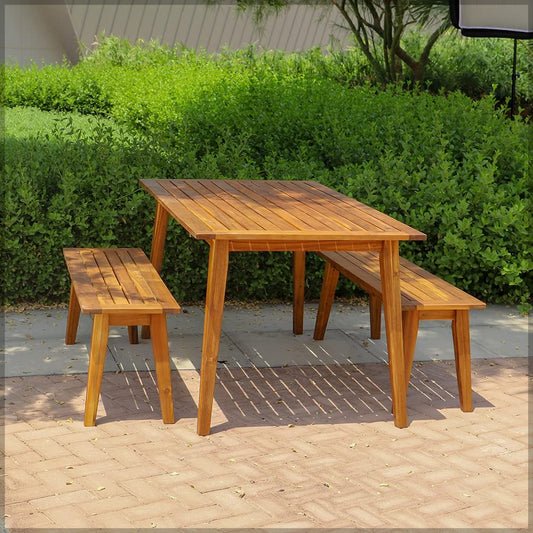 Yahome Outdoor Wooden Table & Bench Set, Outdoor Wood Patio Furniture Dining Set Kids Backyard Furniture Bench Outdoor Backyard Garden Furniture Picnic table