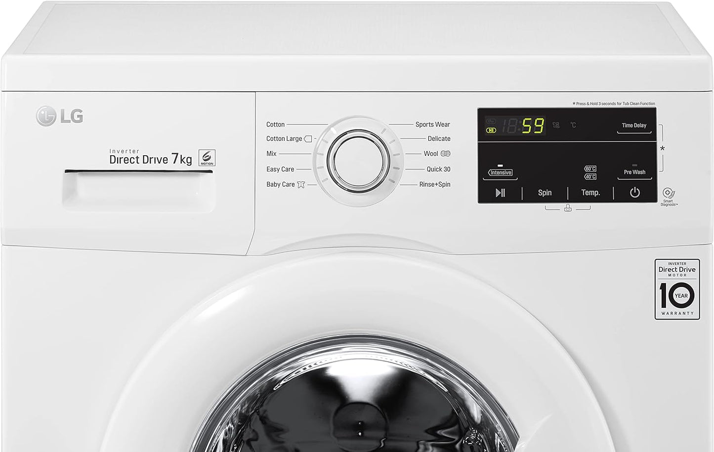 LG 7 Kg Front Load Washing Machine, 6 Motion Direct Drive Motor, White Color, Sleek Design, Smart Diagnosis™, 10 Years Warranty of Motor- FH2J3QDNG0P