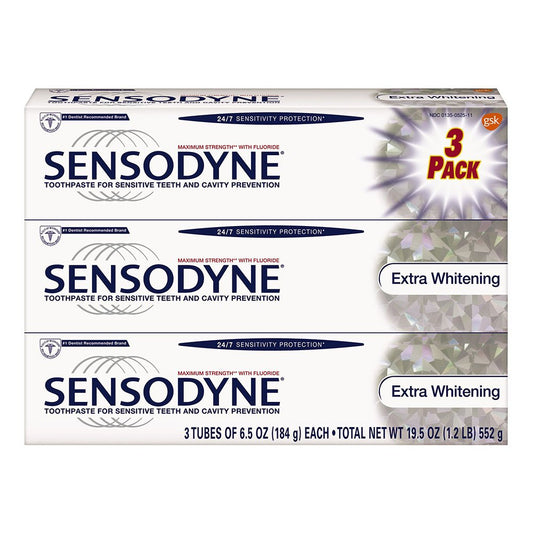 Sensodyne 24/7 Sensitivity Protection Extra Whitening Toothpaste, 6.5 Ounce Tubes (Pack of 3)