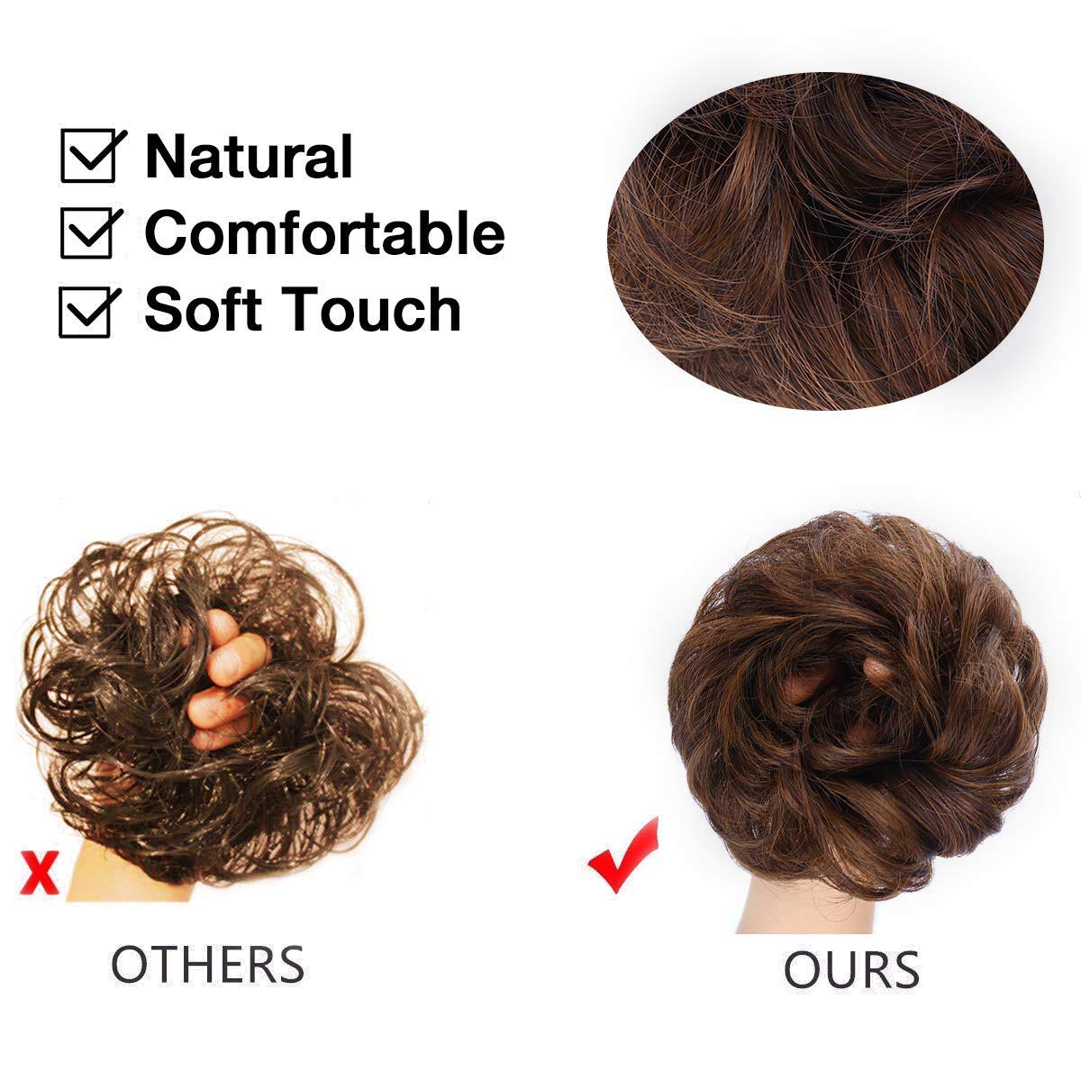 MORICA 1PCS Messy Hair Bun Hair Scrunchies Extension Curly Wavy Messy Synthetic Chignon for Women (12AH613(Light Golden Brown & Lightest Blonde))