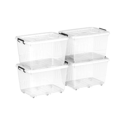 Cosmoplast 55L Clear Plastic Storage Box with Wheels & Lockable Lid Set of 6