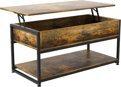 Lift Top Coffee Tables for Living Room, Industrial Wood Storage Shelf Cabinet for Living Room Reception Room Office Coffee Table with op-Up Storage, Open Shelf Rising Center/End Table for Living Room