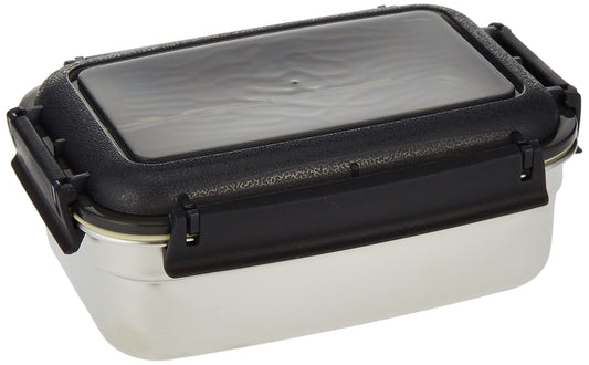 Nessan Stainless Steel Bento Lunch Food Box Container, Large 550ML Metal Lunch Box Container for Kids or Adults Lockable Clips to Leak Proof BPA Free Dishwasher Safe, Black/Silver, TSNO2RE-550ML