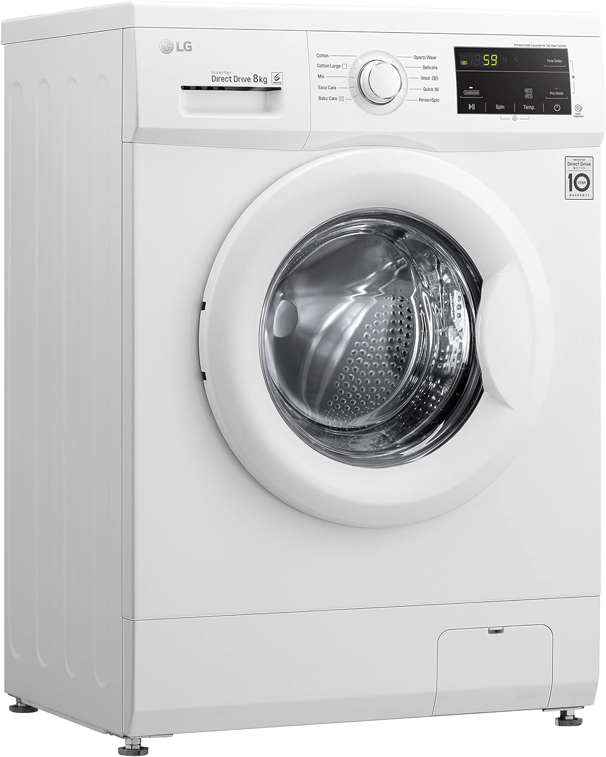 LG 7 Kg Front Load Washing Machine, 6 Motion Direct Drive Motor, White Color, Sleek Design, Smart Diagnosis™, 10 Years Warranty of Motor- FH2J3QDNG0P