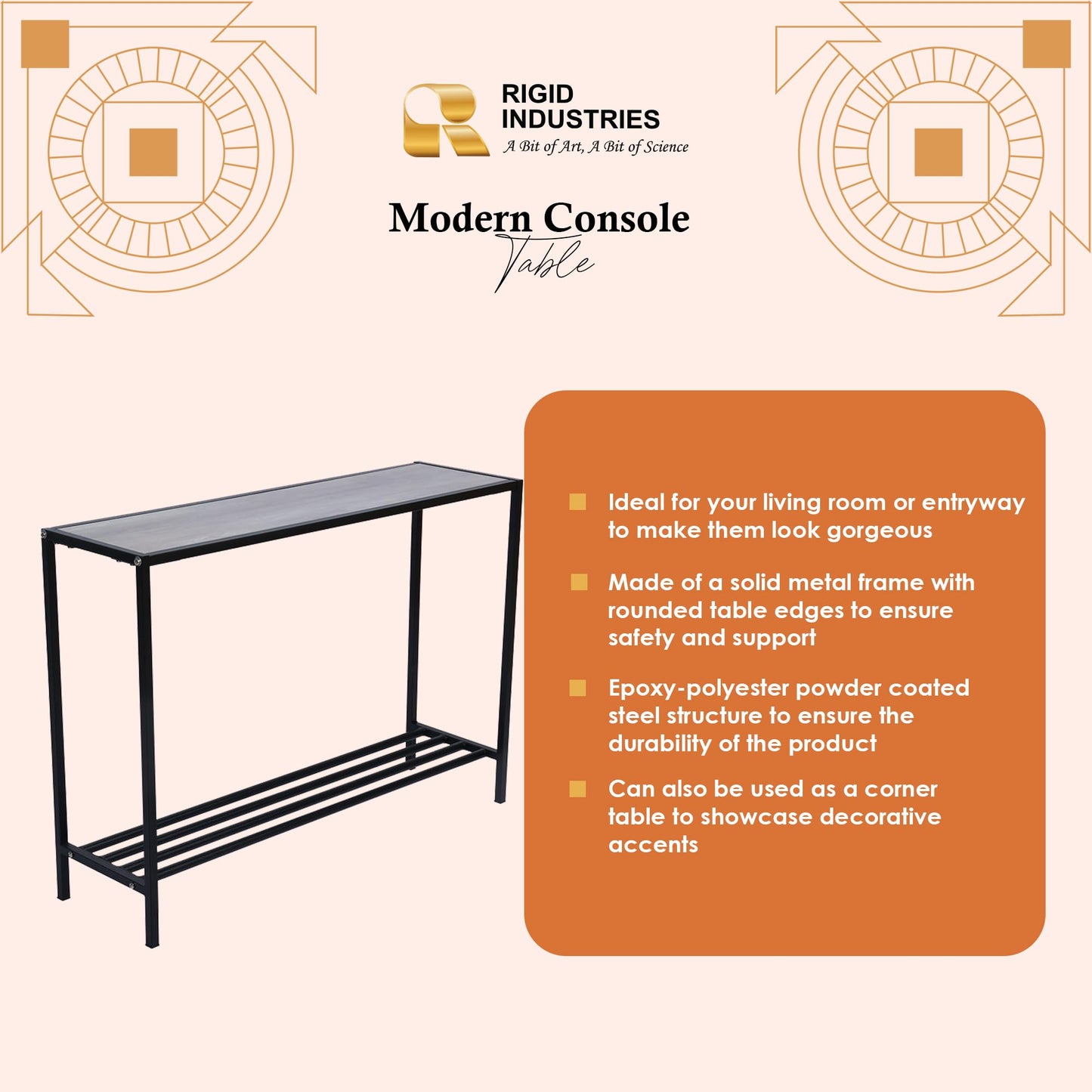 RIGID Modern Console Table, Thin Sofa Table, Slim Narrow Accent Entryway Table with Storage Shelf, Industrial Steel Frame, Sturdy Coffee Snack Table, Side Table, End Table for Living Room, Hallway