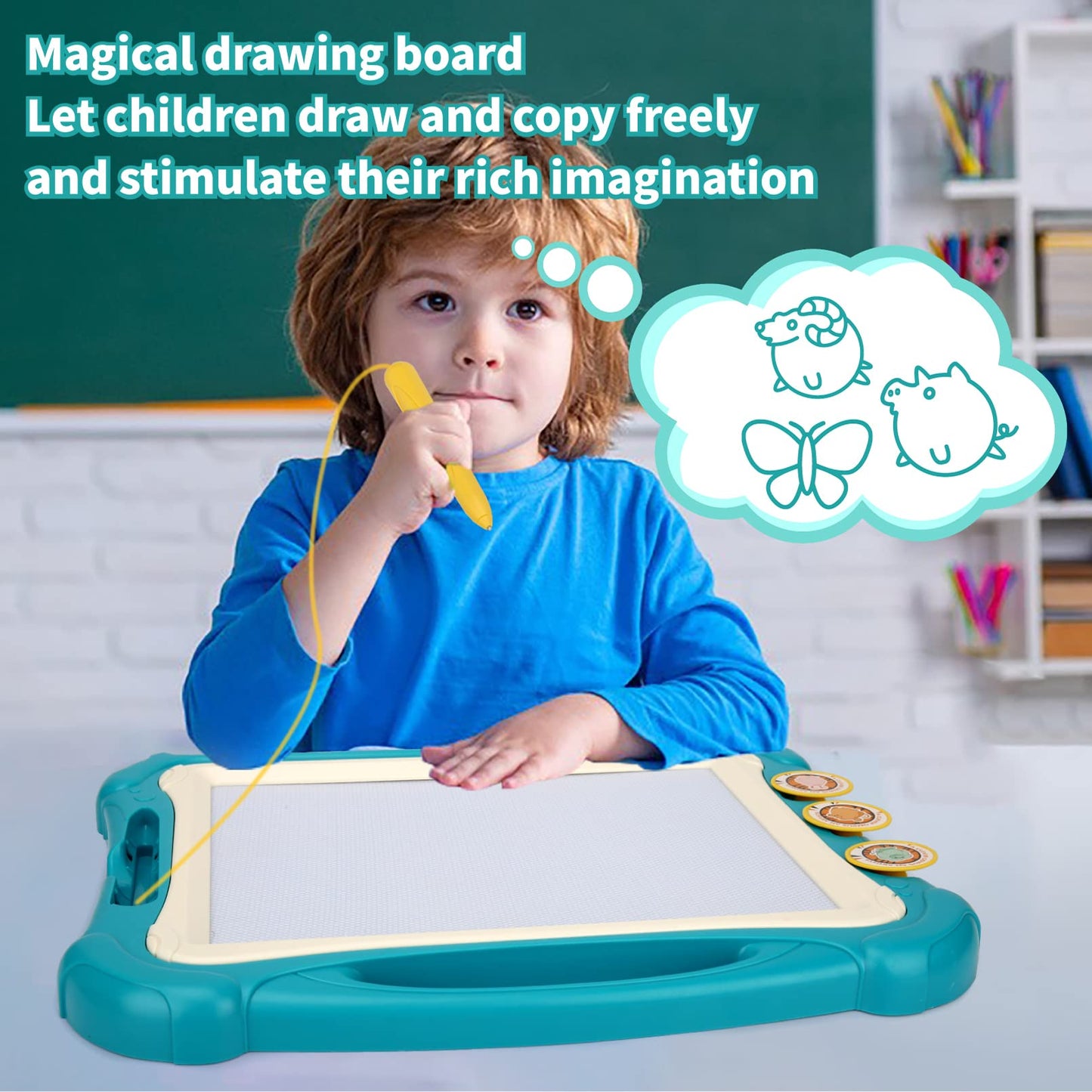 LZZAPJ Magnetic Drawing Board Toy for Kids, Large Doodle Board Writing Painting Sketch Pad, Birthday Present for Child, Blue