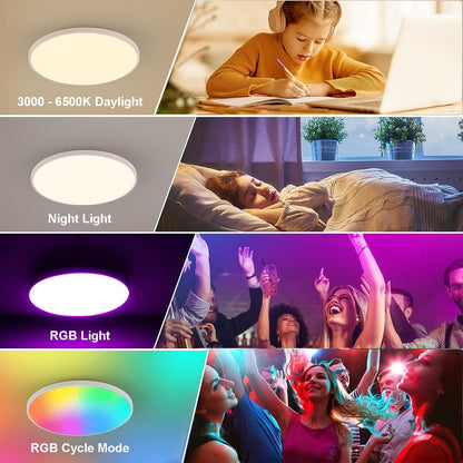 Redare Alexa Smart Ceiling Light,RGB Wifi Ceiling Light,30cm 24W Dimmable LED Flush Mount Ceiling Light Compatible with Alexa Google Home,Color Changing Ceiling Lamp for Bedroom,Kitchen (WiFi, White)