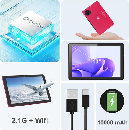 C idea 10.0 Inches Tablet, Android Adults Tablet 512GB Storage Supports Sim Dual Camera Long Battery Life Gaming Tablet With Keyboard Red