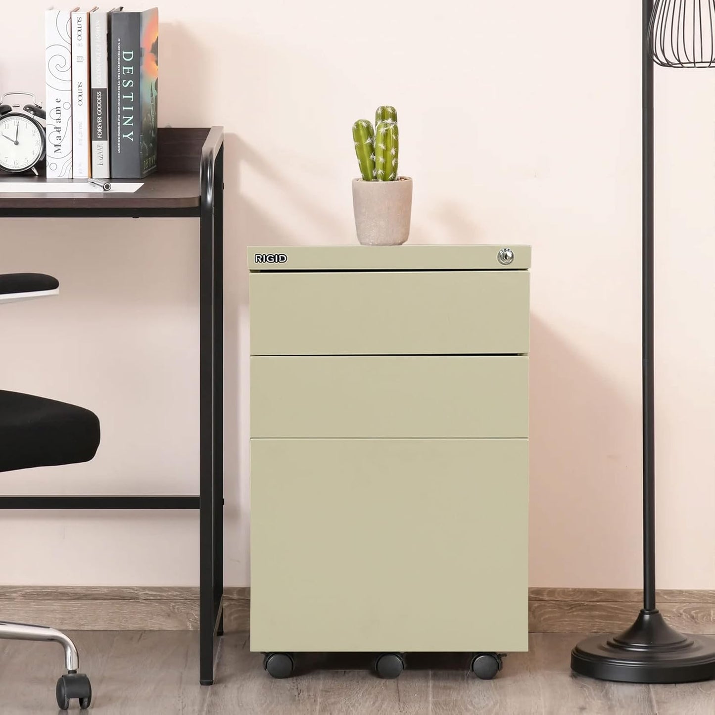 RIGID Steel Mobile Pedestal 2 Box Drawers & one file drawer pedestal Unit Modern & Sleek Office Furniture (Beige)