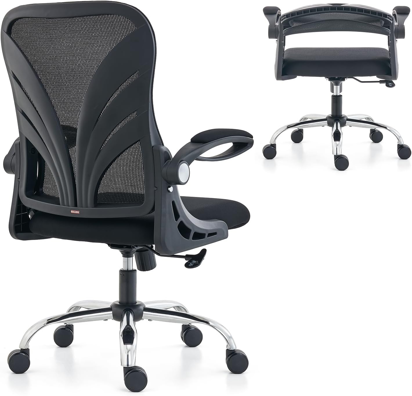 HOLLUDLE Ergonomic Office Chair with Foldable Backrest, Computer Desk Chair with Flip-up Armrests, Mesh Lumbar Support and Tilt Function Big and Tall Office Chair, White