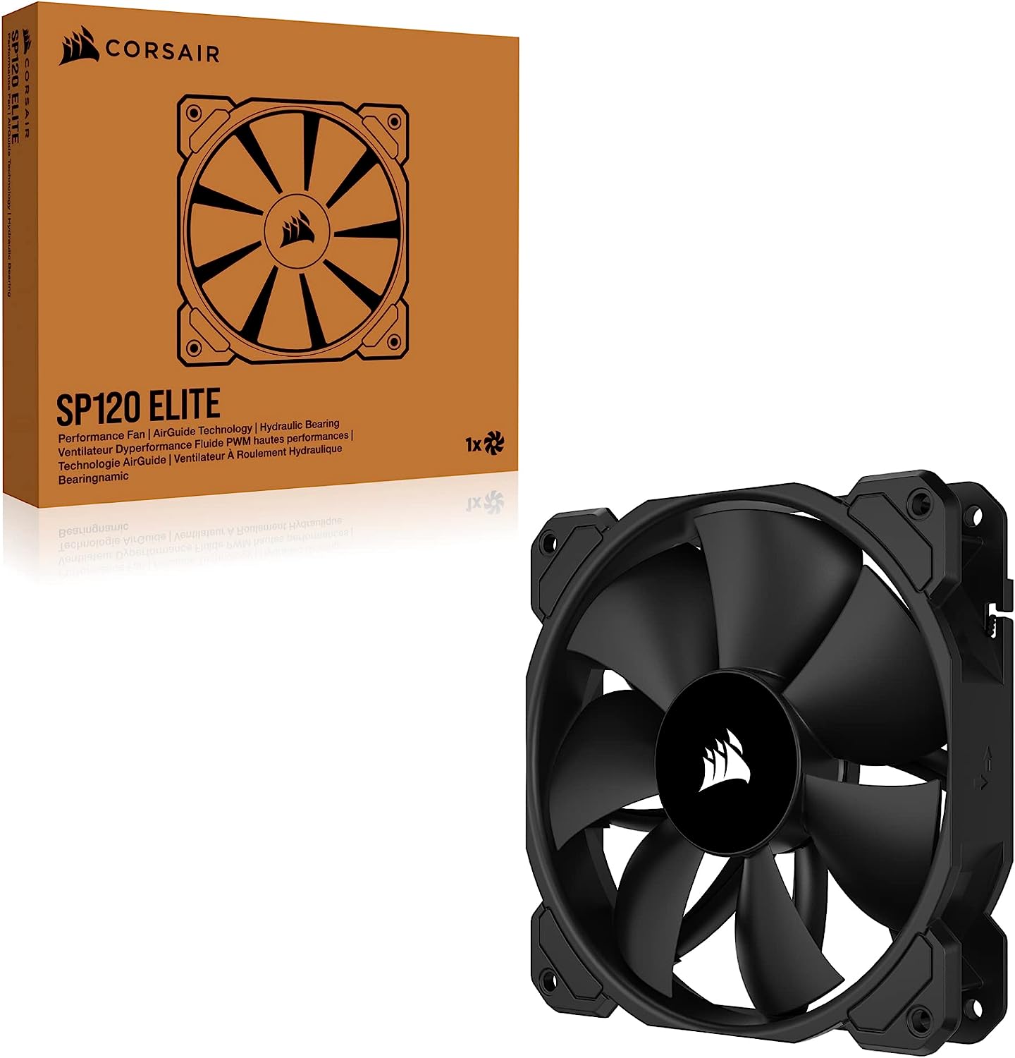 Corsair SP120 Elite, 120mm PWM Hydraulic Bearing Case Fan with CORSAIR AirGuide Technology - Low-Noise, 24.7 dBA, Fan Speeds from 300 RPM - 1,300 RPM, 45.4 CFM, Single Pack - Black