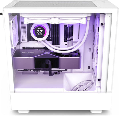 NZXT H5 Flow Compact ATX Mid-Tower PC Gaming Case – High Airflow Perforated Front Panel – Tempered Glass Side Panel – Cable Management – 2 x 120mm Fans Included – 280mm Radiator Support – White