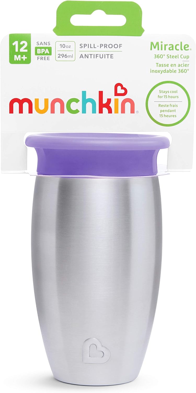 Munchkin Miracle Stainless Steel 360 Sippy Cup, Blue, 10 Ounce