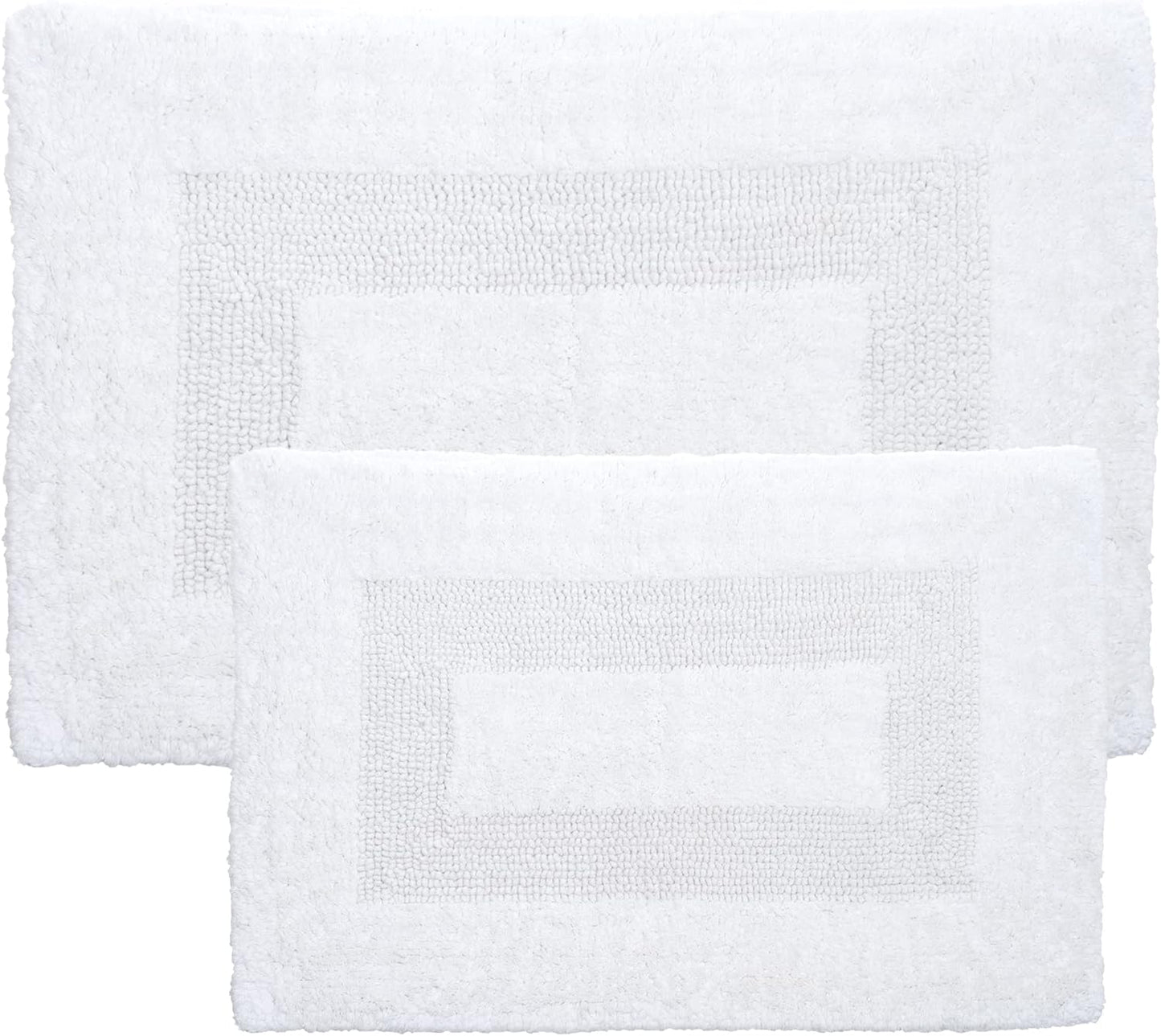 Cotton Bath Mat Set- 2 Piece 100 Percent Cotton Mats- Reversible, Soft, Absorbent and Machine Washable Bathroom Rugs By Lavish Home (White)