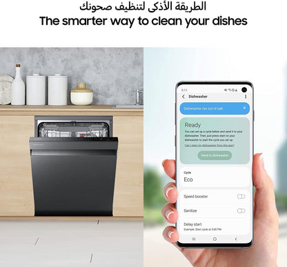 Samsung Freestanding Dishwasher with High Energy Efficiency, 14 Place Settings, Black, Smartphone Compatible, DW60A8050FG/GU, 1 Year Warranty