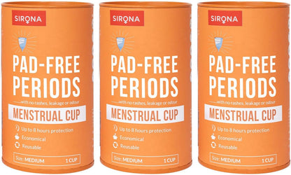 Sirona Reusable Menstrual Cup for Women with Pouch | Ultra Soft Odour & Rash Free | 100% Medical Grade Silicone | No Leakage | Protection for Up to 8-10 Hours | US FDA Registered - Medium (Pack of 1)