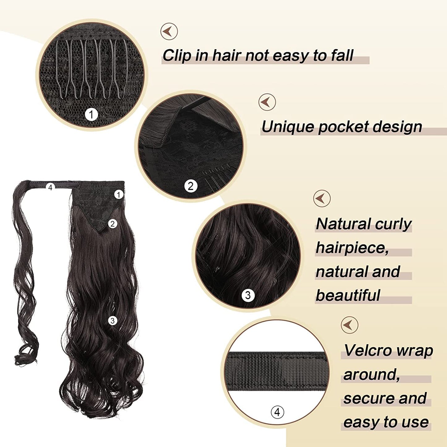 Long Straight Ponytail Extension Wrap Around Off Black Synthetic Hair Extensions One Piece Hairpiece Pony Tail Extension for Women (STRAIGHT, 1B)