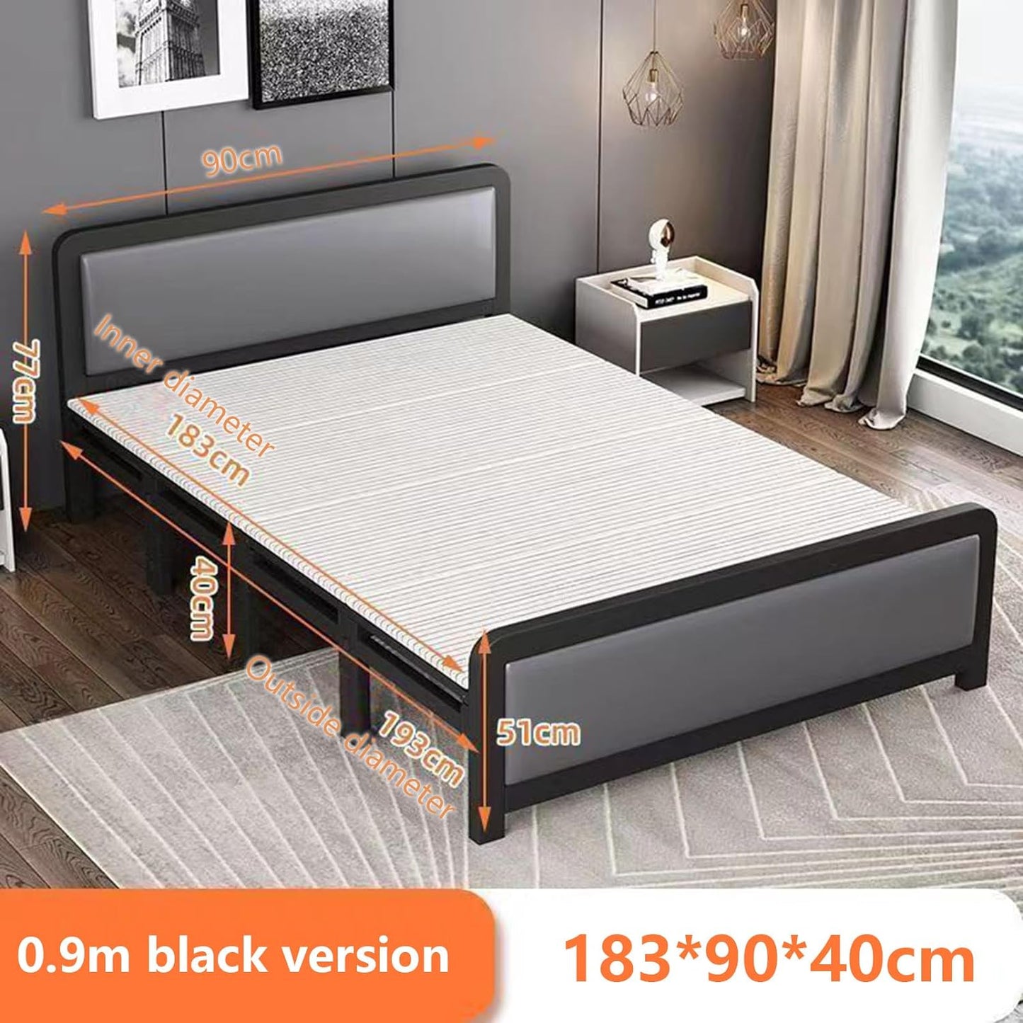 Folding bed installation-free,plank bed, Portable Foldable Beds Strong Sturdy Frame,lunch break bed, simple bed, iron bed,Home and Office economy bed【90x193cm】