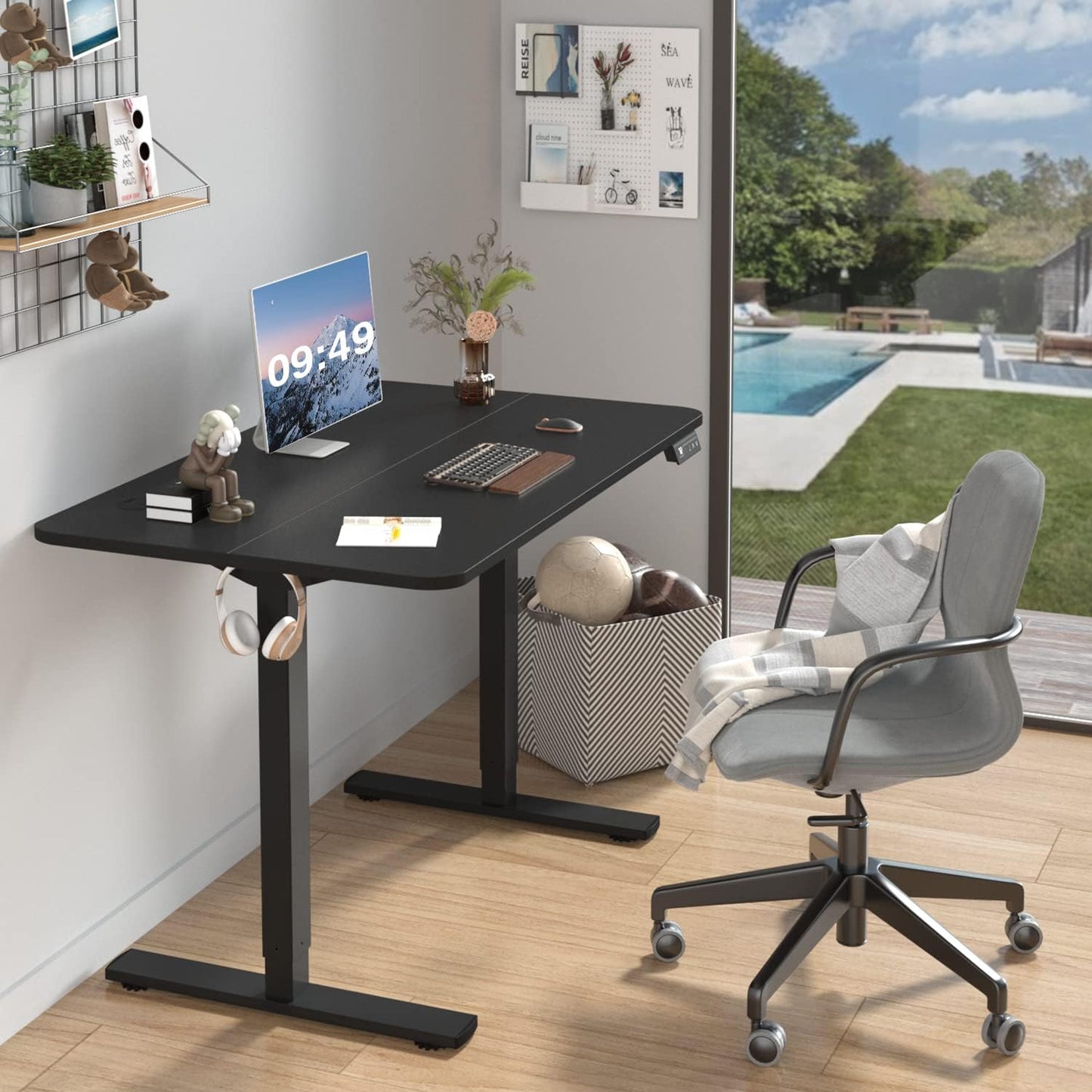 Furmax Electric Height Adjustable Standing Desk Large 55 x 24 Inches Sit Stand Up Desk Home Office Computer Desk Memory Preset with T-Shaped Metal Bracket, Black