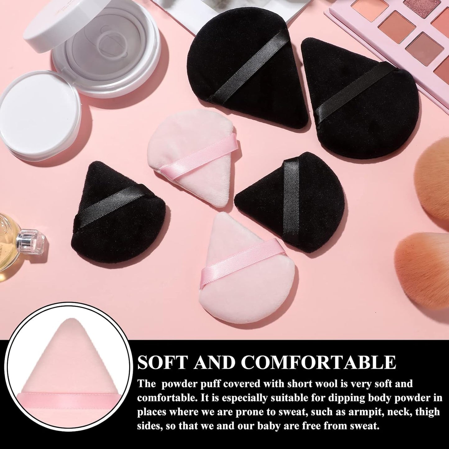 Maitys Powder Puff Face Triangle Makeup Puff for Loose Powder Soft Body Cosmetic Foundation Sponge Mineral Powder Wet Dry Makeup Tool (Black, White, Small) - 12 Count (Pack of 1)