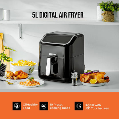 Geepas 9.2L Digital Air Fryer with Vortex – Family-Sized 9-in-1 Convection LED Touchscreen, 60 Minutes Timer & Non-Stick Basket Oil Free Toaster Oven | 2 Years Warranty