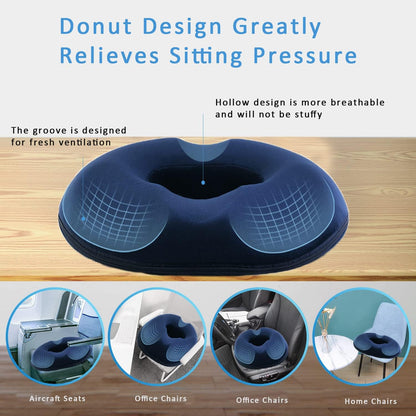 Gluckluz Memory Foam Seat Cushion Massage Donut Pillow Anti Hemorrhoids Hip Push Up Yoga Orthopedic Comfort Tailbone Pillow Car Office Chair Pad (Blue)