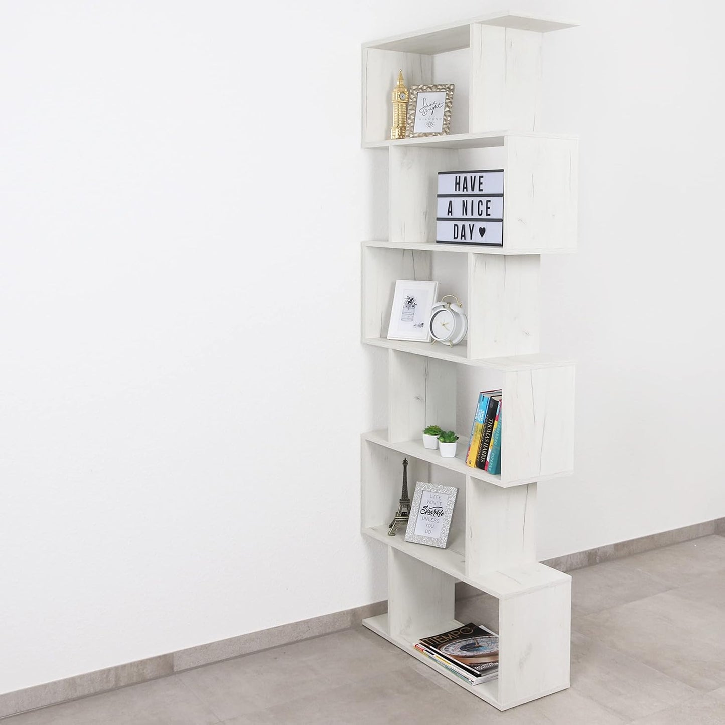 RICOO WM071-WM Shelf 129 x 70 x 25 cm, Standing Shelf, White Matt, Wooden Bookcase, Wall Shelf, Small Shelf, Shelves & Shelves, Narrow Shelf, Office Bookshelves, Small Shelf, Small Office Shelf