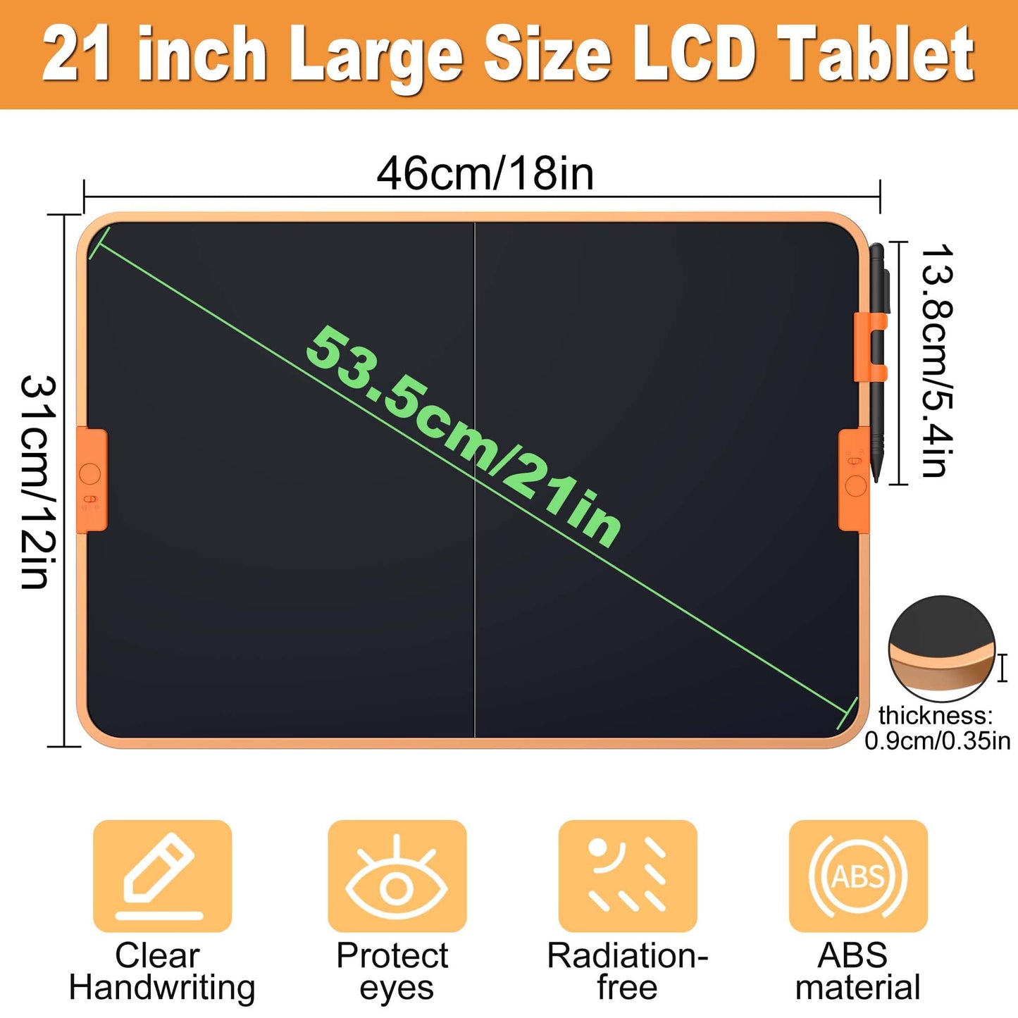 TUGAU LCD Writing Tablet 21 Inch Drawing Tablet Electronic Doodle Board Writing Pad, Erasable Electronic Drawing Pads Monochrome Screen Drawing Board with Stylus Memo Board for Home, School, Office