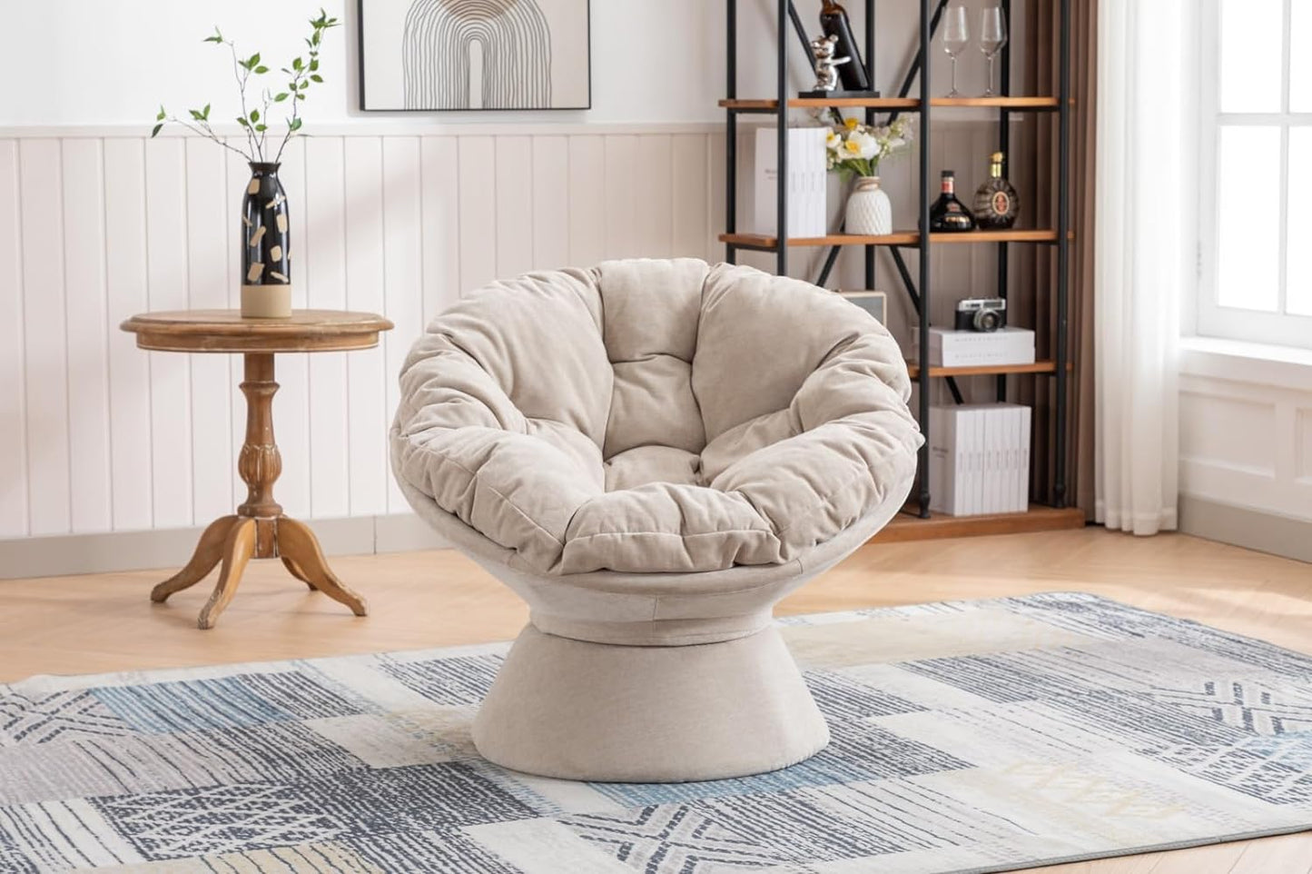 LIZHOUMIL Oversized Swivel Barrel Chair Comfy Round Accent Sofa Chair 360 Swivel Barrel Chair Armchair Round Swivel Accent Chair Corner Chairs for Living Room Bedroom Hotel Office Beige