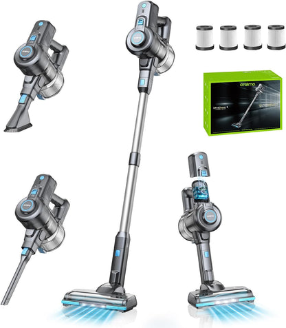 Oraimo Stick Vacuum, Cordless Vacuum Cleaner with Self-Standing, Cordless Stick Vacuum with 35 Mins Runtime Detachable Battery, 6 in 1 Lightweight Vacuum with LED for Hardwood Floor Carpet Marble Tile