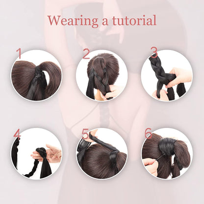 Goodern DIY Long Braided Ponytail Extension with Hair Band Elastic Rubber Straight Wrap Around Hair Extensions Natural Synthetic Hair Piece Soft Ponytail Wig for Girls Women Party Daily Wear-Blonde