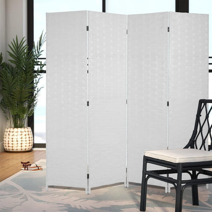 Hanaiette Room Divider Wood Screen Wood Mesh Woven Design Room Screen Divider Folding Portable Partition Screen Screen Wood for Home Office (4 Panel, White)