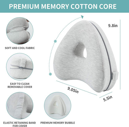 CREATESTAR Leg Pillow Knee Pillow Ergonomic Side Sleeper Pillow with Optimal Memory Foam Pillow for Side Sleepers Positioning Pillow with Removable and Washable Cover (Light-grey, Heart-type)