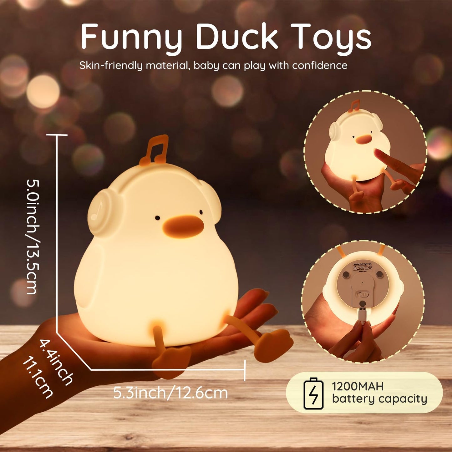 TERRIFI LED Happy Duck Night Light for Kids, 3 Level Dimmable Nursery Nightlight, Kawaii Silicone Squishy Light Up Duck Nursery Lamp, Bedside Touch Lamp Creative Gifts for Boys Girls Room Decor