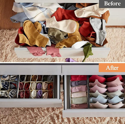 ECVV 4 Pcs Underwear Drawer Organizer Storage Divider, Foldable Storage Boxes Cabinet Closet Drawer Organizers for Clothes, Bras, Lingerie, Socks, Undies, (Khaki)