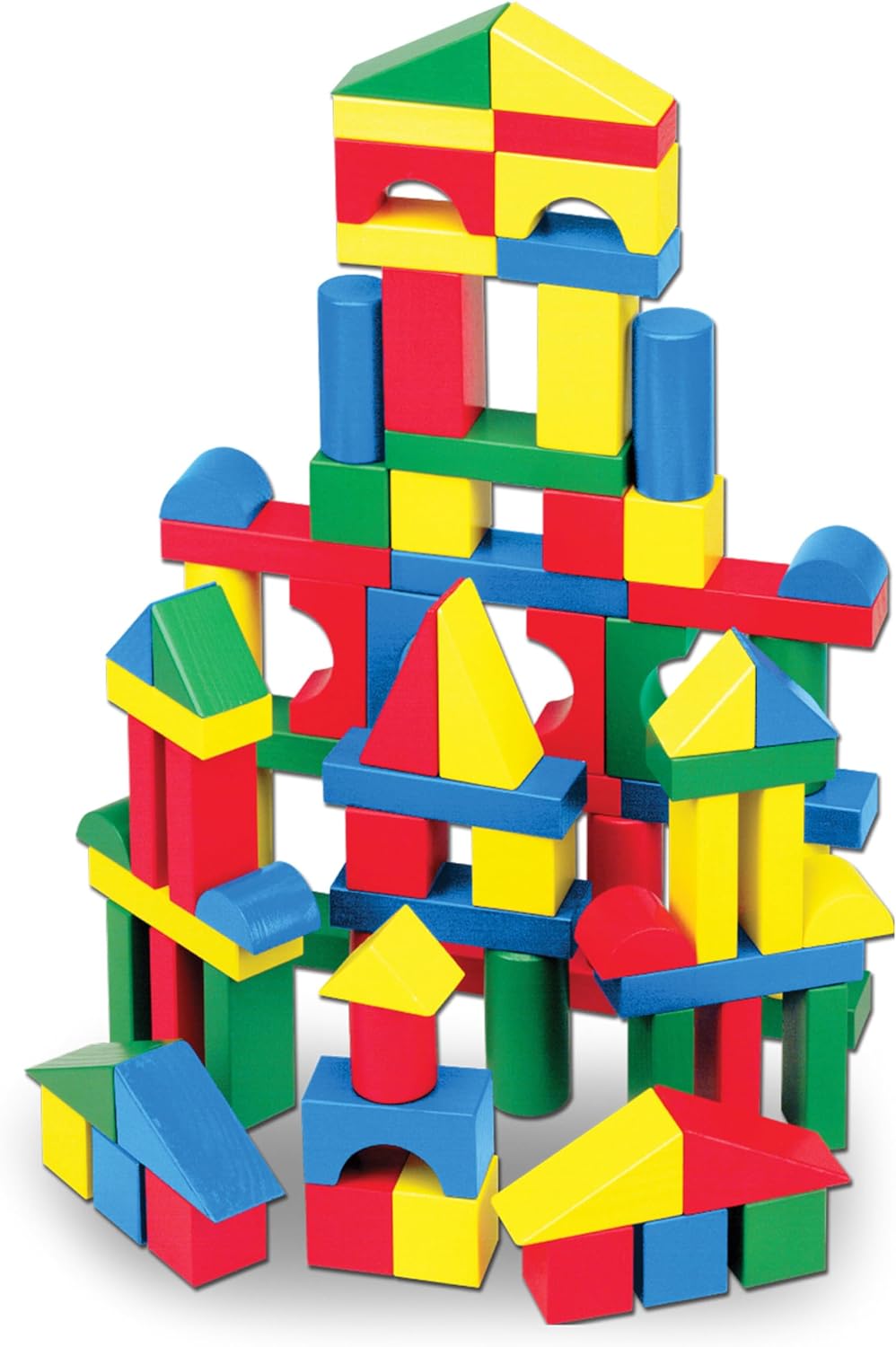 Melissa & Doug Wooden Building Blocks Set - 100 In 4 Colors And 9 Shapes