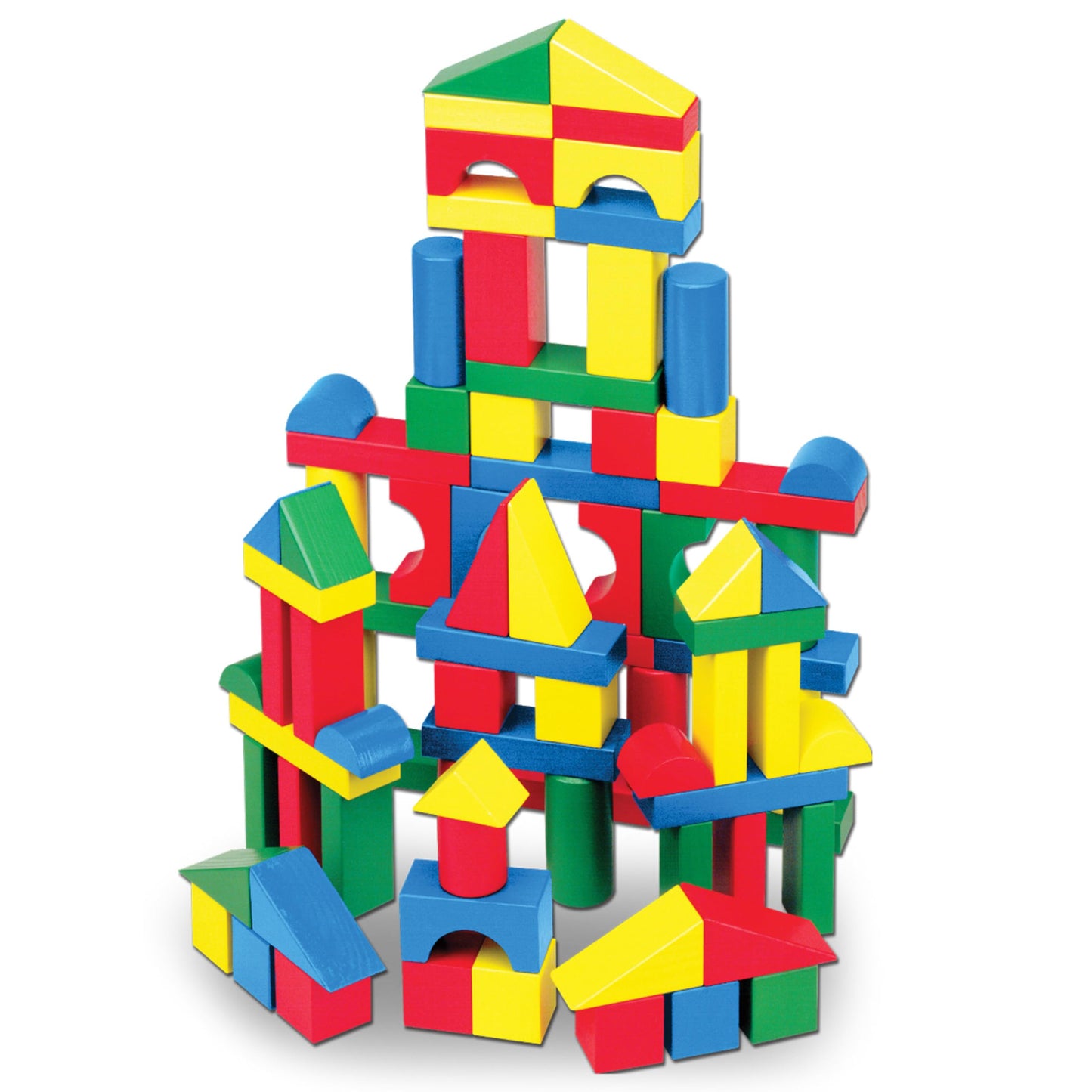 Melissa & Doug Wooden Building Blocks Set - 100 In 4 Colors And 9 Shapes