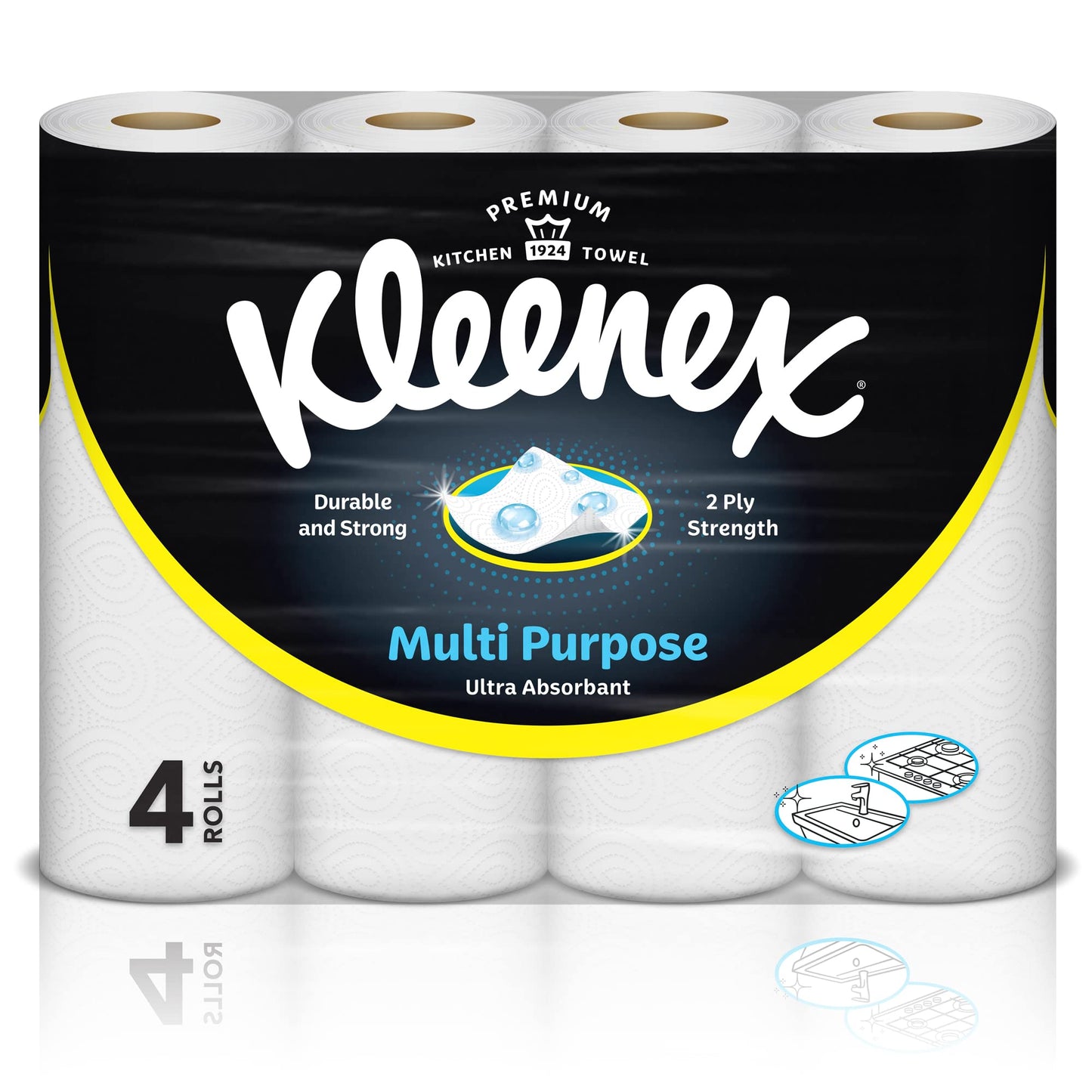 Kleenex Multi Purpose Kitchen Tissue Paper Towel, 2 PLY, 4 Rolls x 40 Sheets, Absorbent Towels for all Surfaces