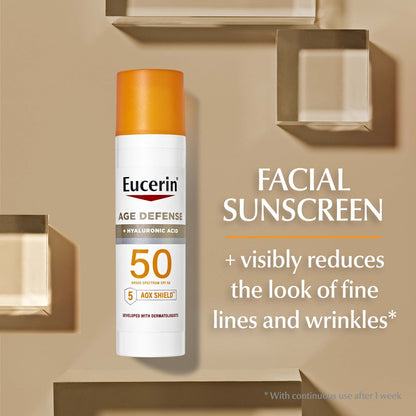 Eucerin Age Defense Face Sunscreen Lotion with Hyaluronic Acid, 2.5fl. oz Bottle, SPF 50