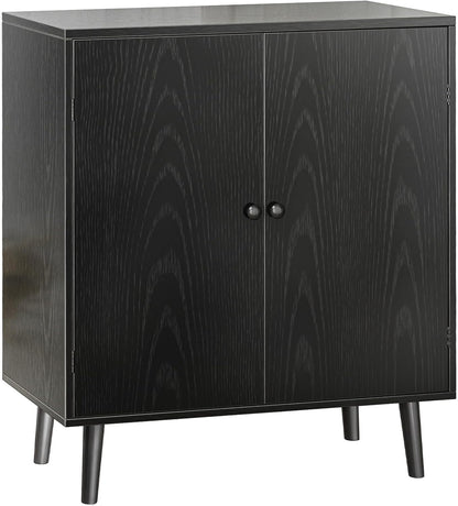 Huuger Buffet Cabinet with Storage, Storage Cabinet with 2 Doors, Black Cabinet with Solid Wood Feet, Sideboard Cabinet Accent Cabinet, for Kitchen, Entryway, Living Room