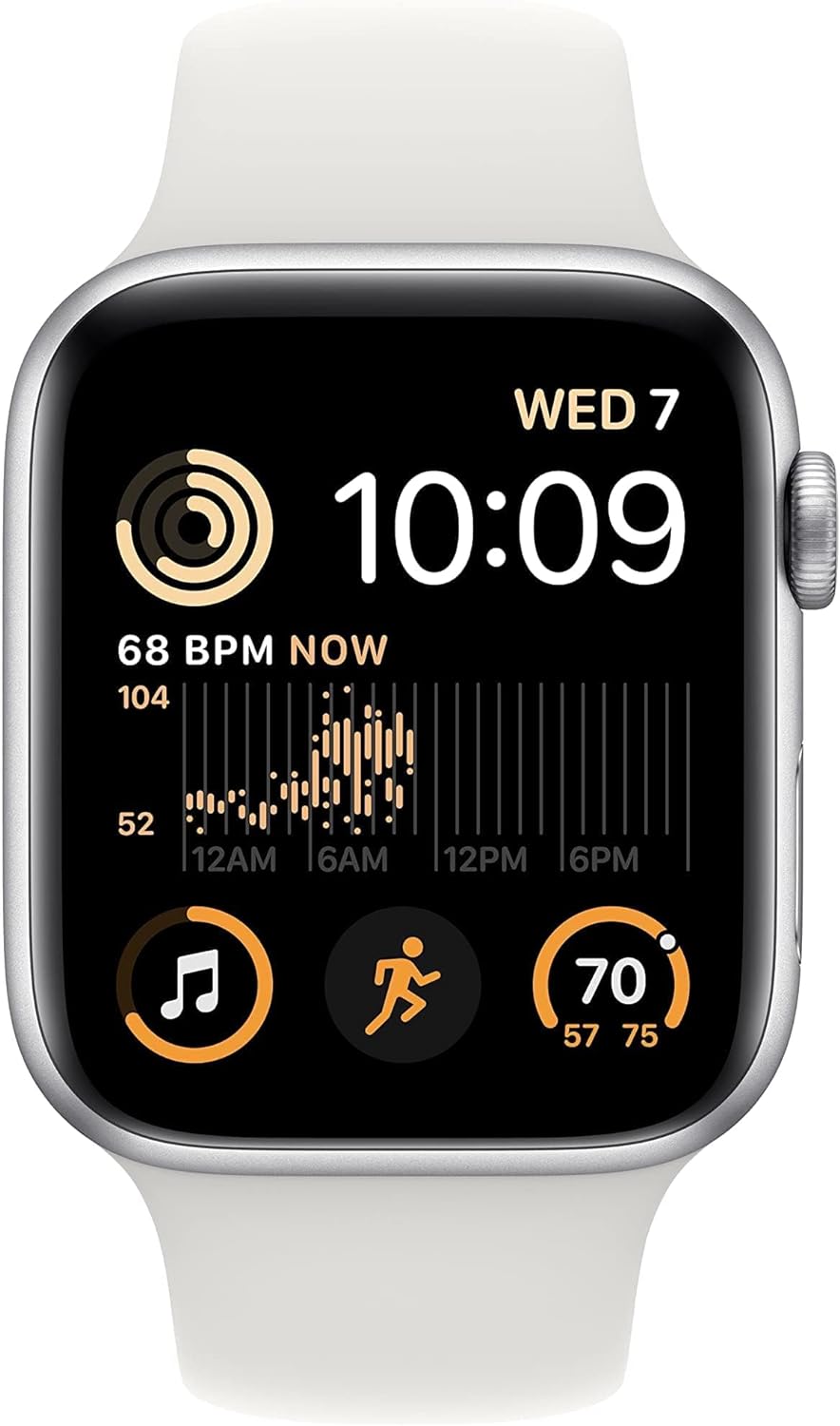 New Apple Watch SE (2nd generation) (GPS, 44mm) Smart watch - Silver Aluminium Case with White Sport Band - Regular. Fitness & Sleep Tracker, Crash Detection, Heart Rate Monitor, Water Resistant