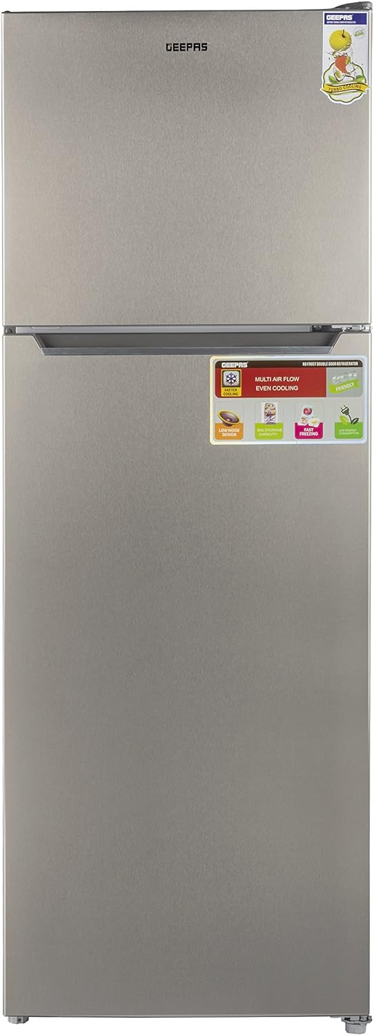 Geepas GRF4120SSXN 410L Double Door Refrigerator - Double Temperature Setting Feature, Quick Cooling & Long-lasting Freshness, Low Noise, Low Energy Consumption, Defrost Refrigerator | 1 Year Warranty