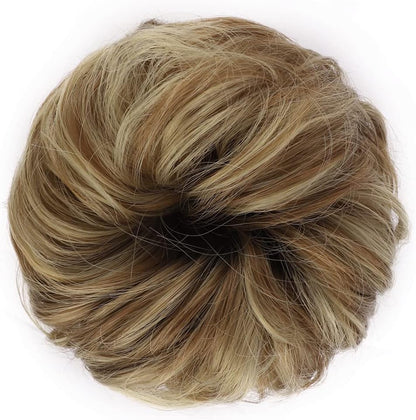 MORICA 1PCS Messy Hair Bun Hair Scrunchies Extension Curly Wavy Messy Synthetic Chignon for Women (12AH613(Light Golden Brown & Lightest Blonde))