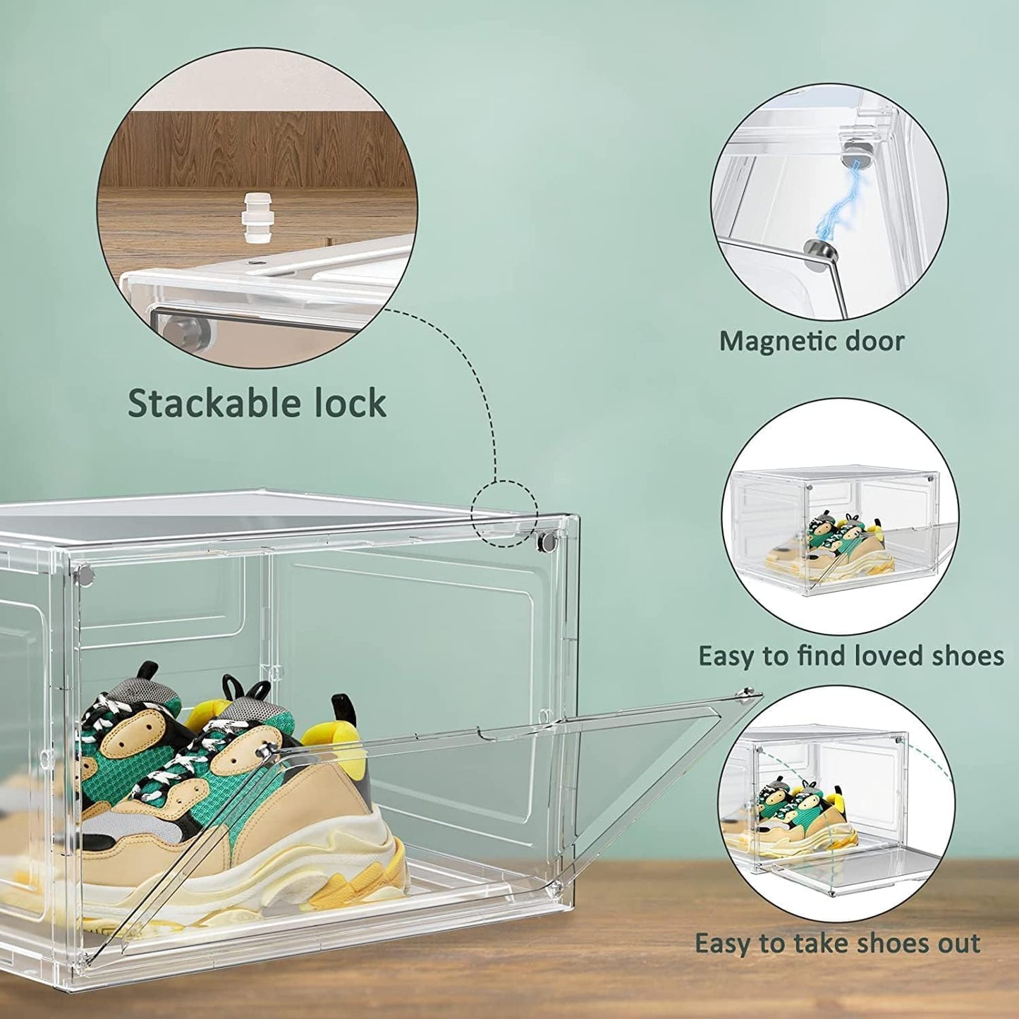 Shoe Storage Boxes, Shoe Storage Organzier, Foldable Shoes Boxes Clear Plastic Stackable, Shoes Organzier, Sturdy Shoe Box Storage Container, Foldable Shoe Rack Sneaker Container (3layer)