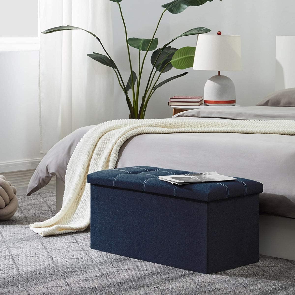 Packingoutlet Thickened Linen Storage Ottoman Bench, 76x38x38cm