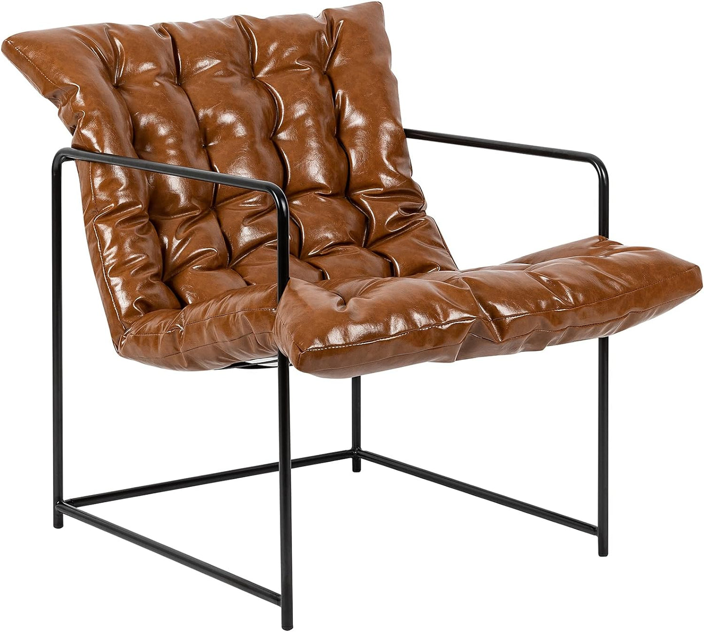 GIA Mid Century Modern Accent Frame Lounge Chair for Living Room, Bedroom, and Office, Set of 1, Upholstered in Brown PU Leather with Black Metal Base