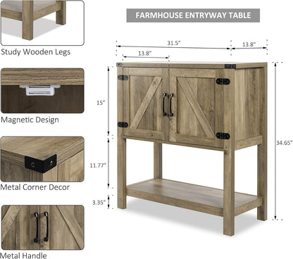 Mufico Console Table Coffee Bar Cabinet Sofa Table,31.5 L x 13.8 D x 34.65 H,Entryway Table with 2 Storage Cabinets, Farmhouse Buffet Sideboard for Kitchen, Foyer,Hallway (White)