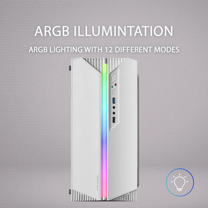 MARSGAMING MCX, ATX PC Gaming Case, Tempered Glass, RGB DUAL Fan, White