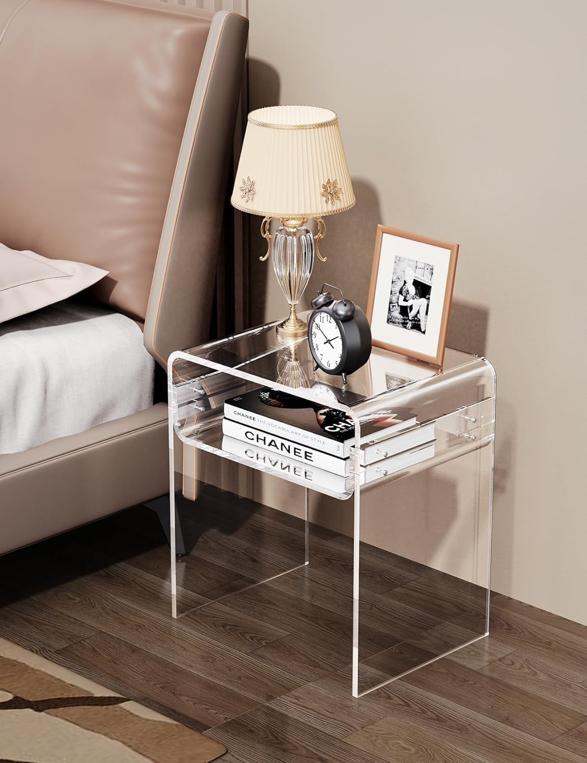 solaround Acrylic Side Table, Nightstand U-Shaped Bedside Table for Bedroom Living Room, 30 * 40 * 50cm, Clear